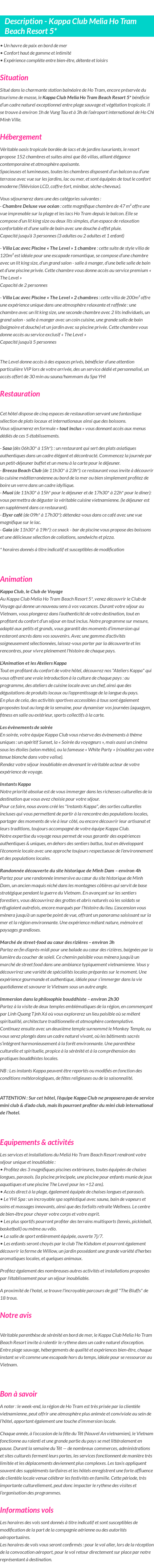 Détails du séjour