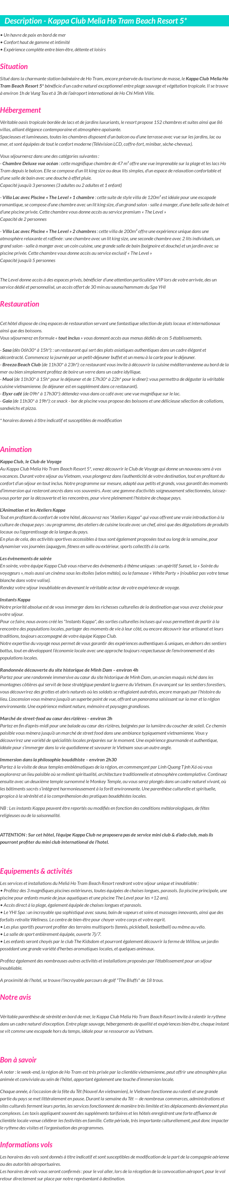 Détails du séjour