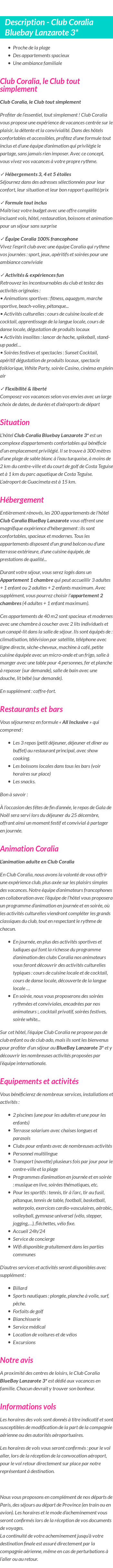 Détails du séjour