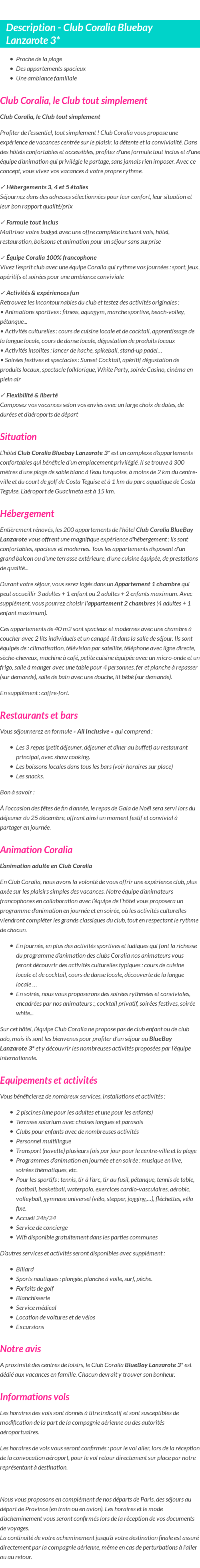 Détails du séjour