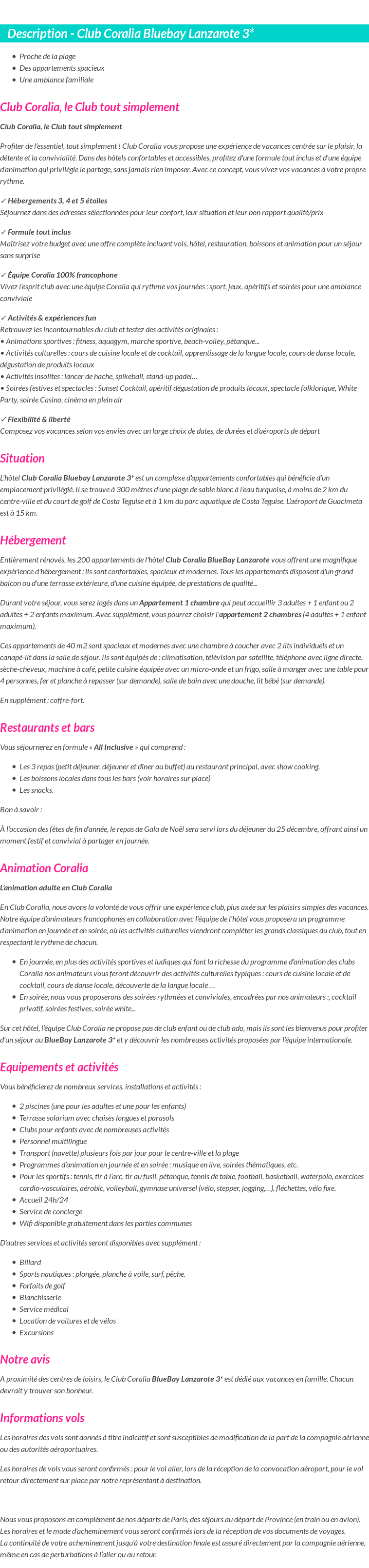 Détails du séjour
