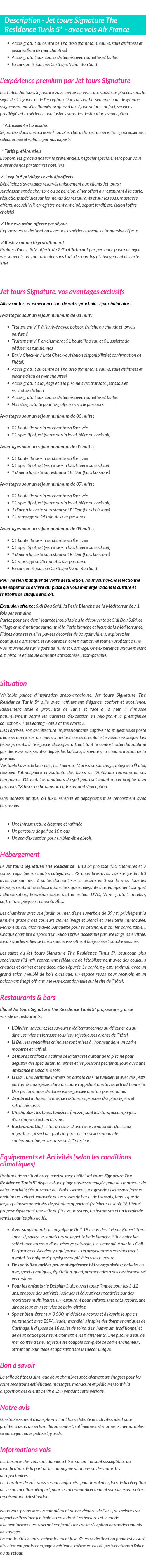 Détails du séjour