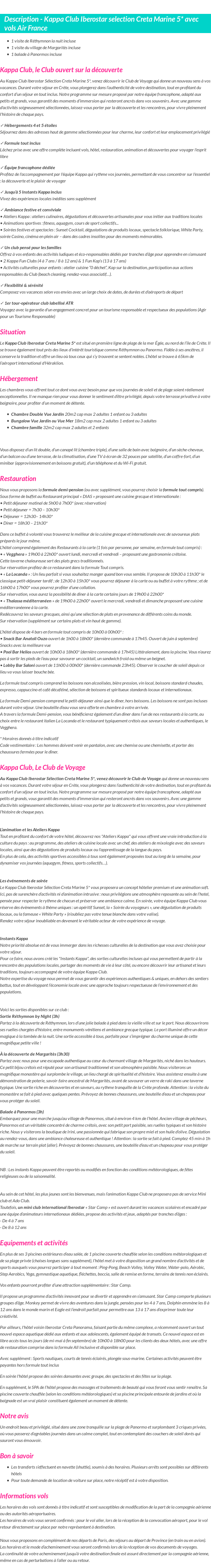 Détails du séjour