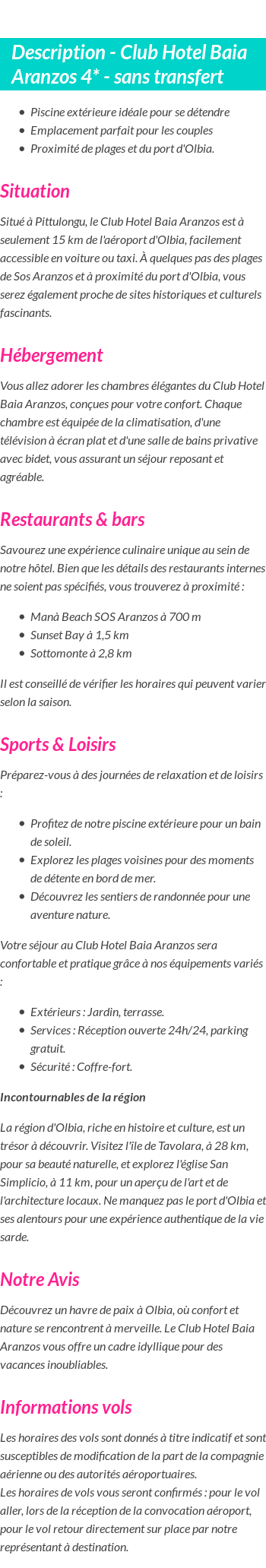 Détails du séjour
