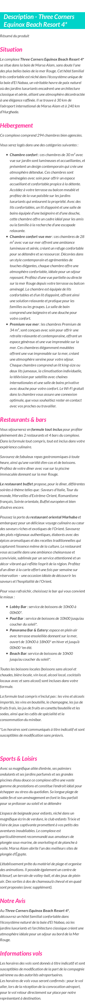Détails du séjour