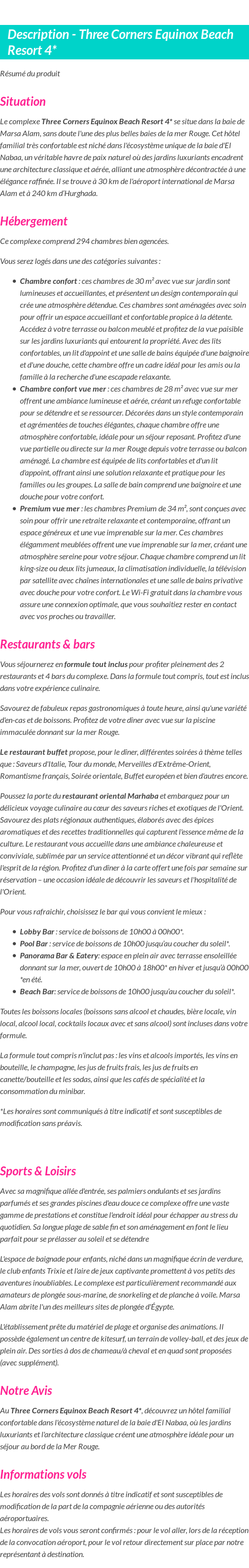Détails du séjour
