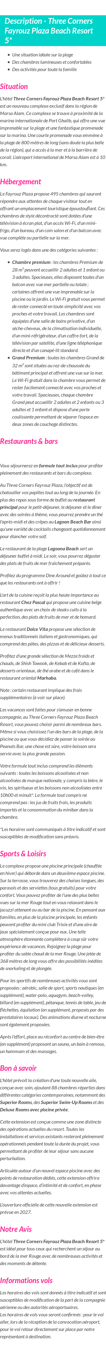 Détails du séjour