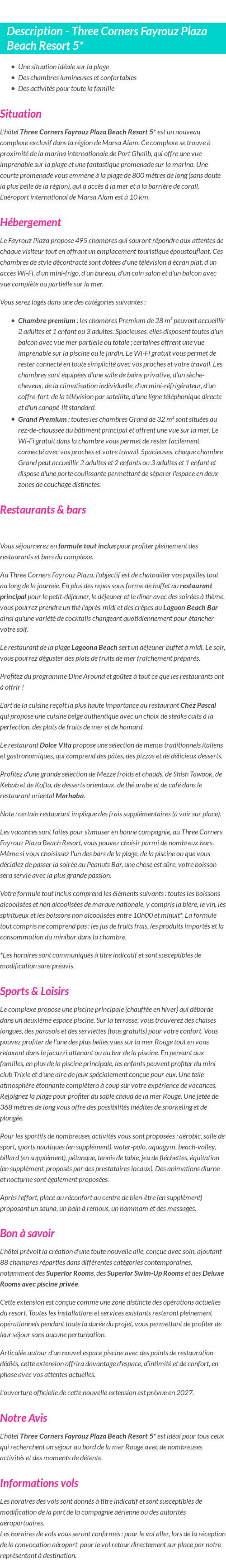 Détails du séjour
