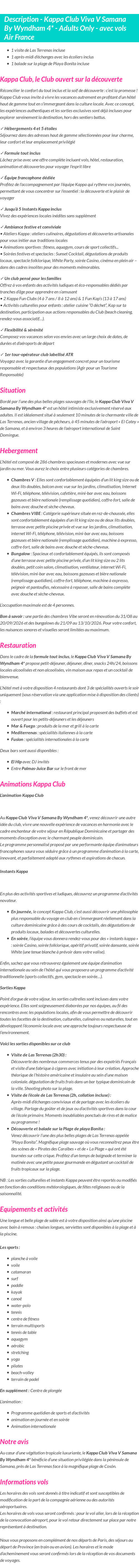 Détails du séjour