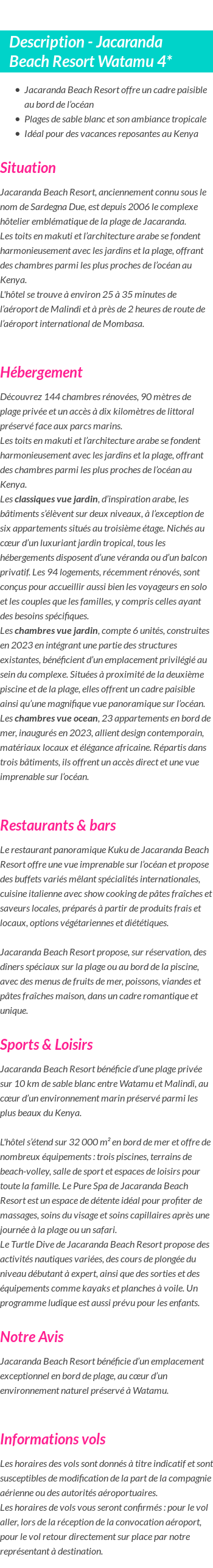 Détails du séjour
