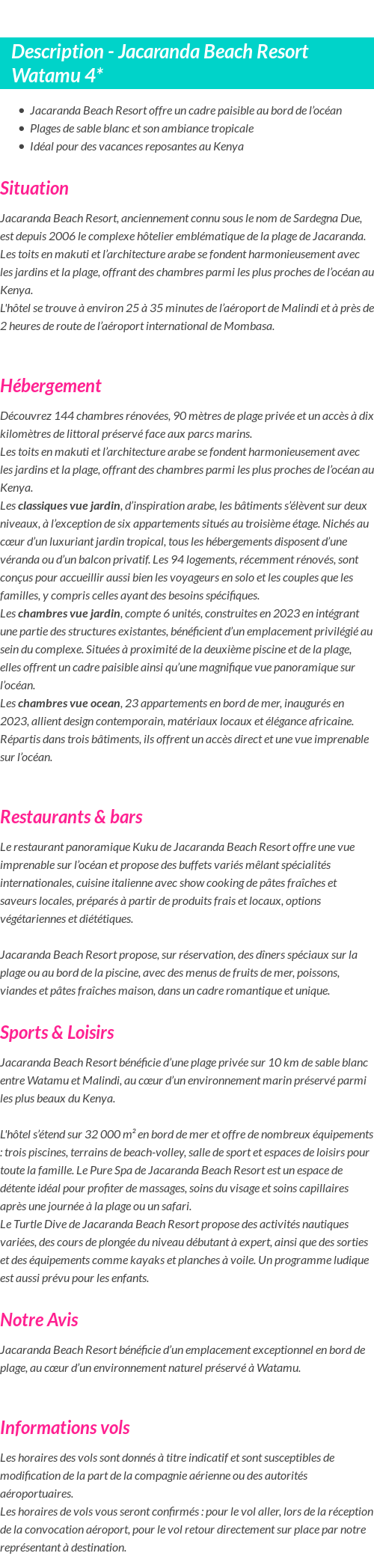 Détails du séjour