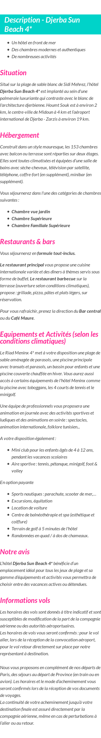 Détails du séjour