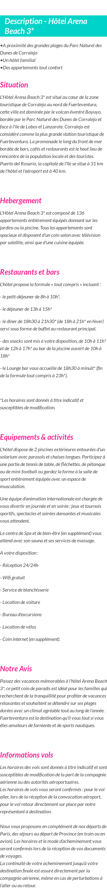 Détails du séjour