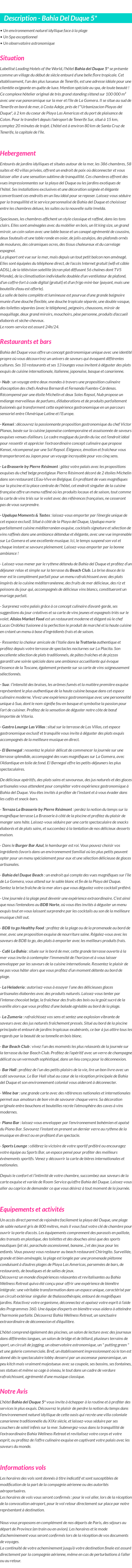 Détails du séjour