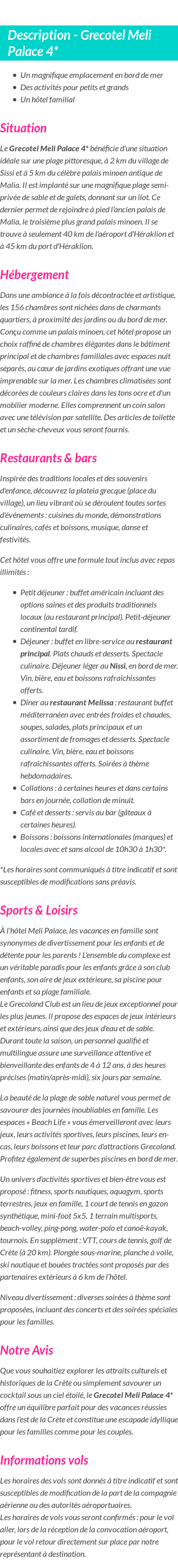 Détails du séjour