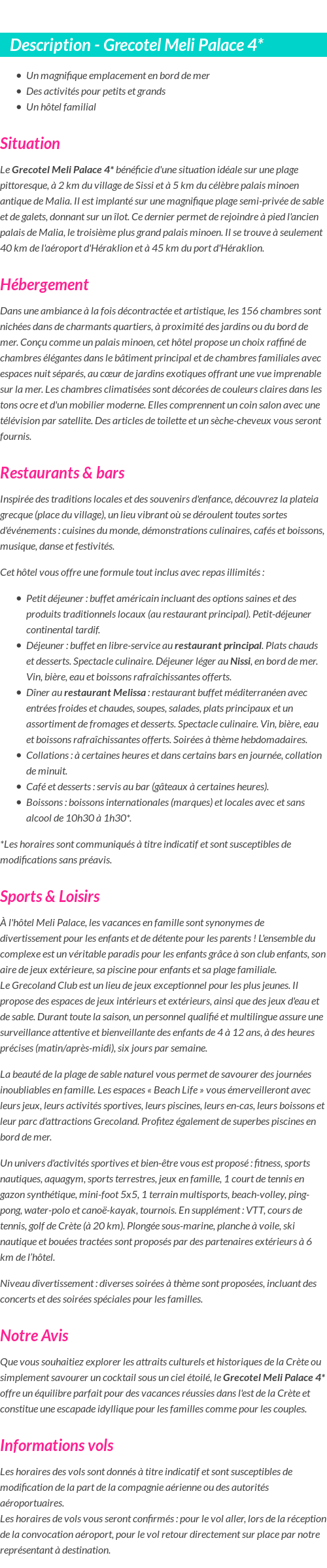 Détails du séjour