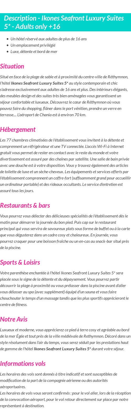 Détails du séjour
