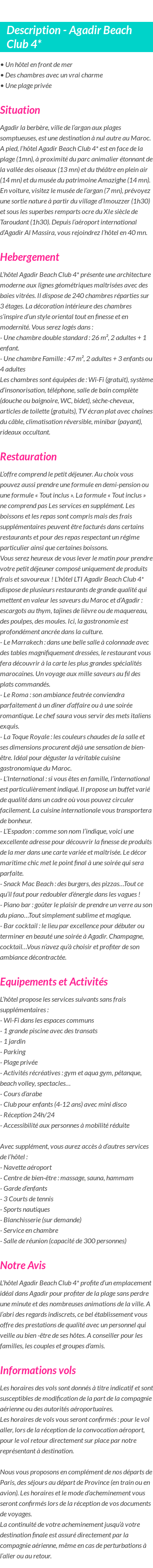Détails du séjour