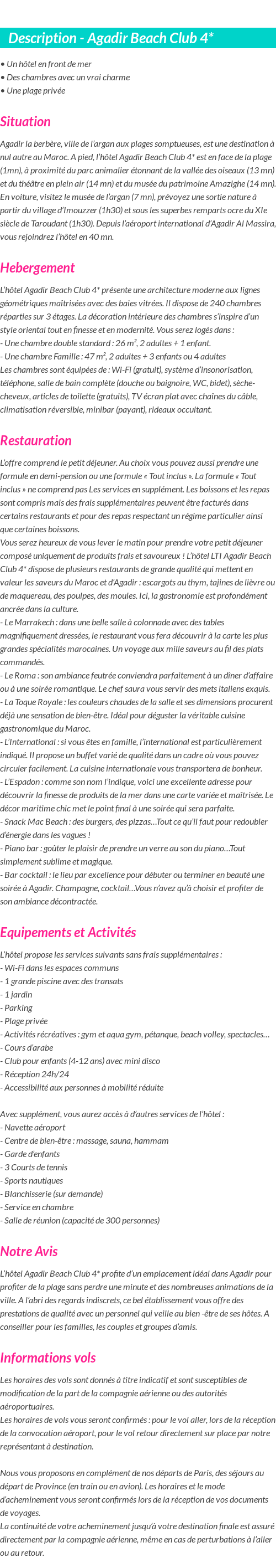 Détails du séjour