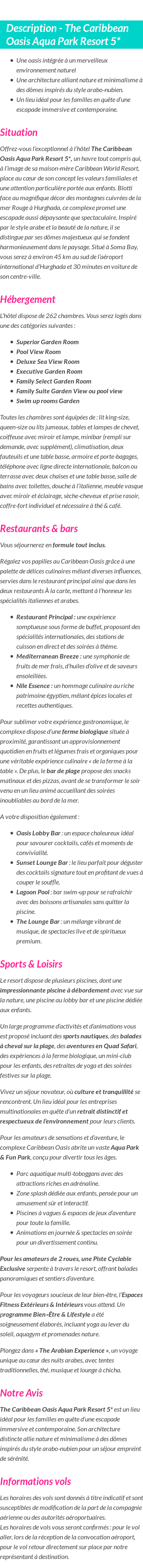 Détails du séjour