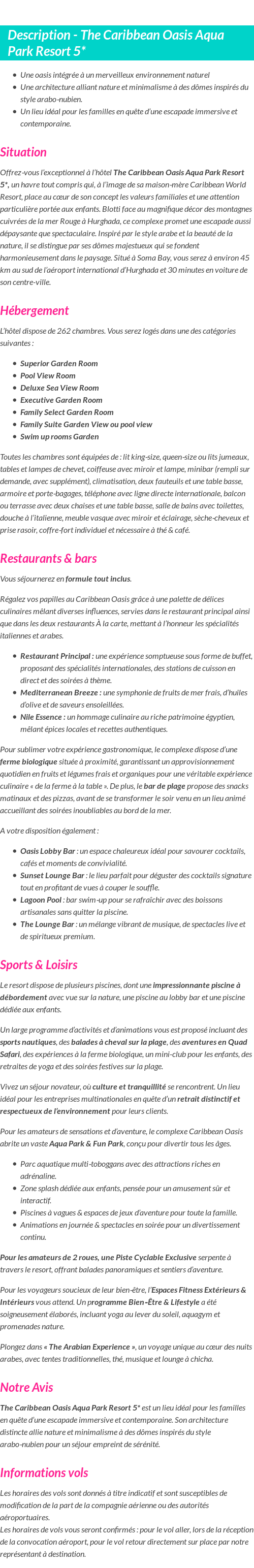 Détails du séjour