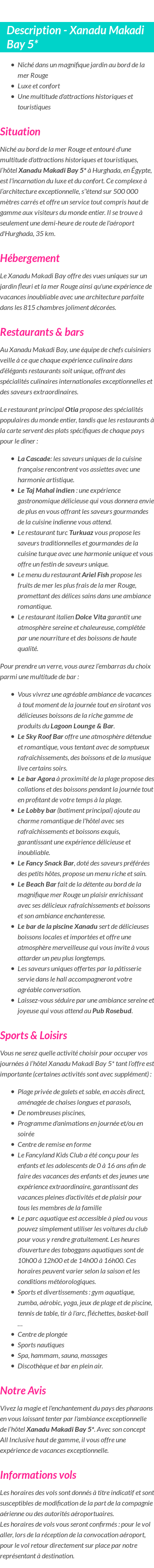 Détails du séjour