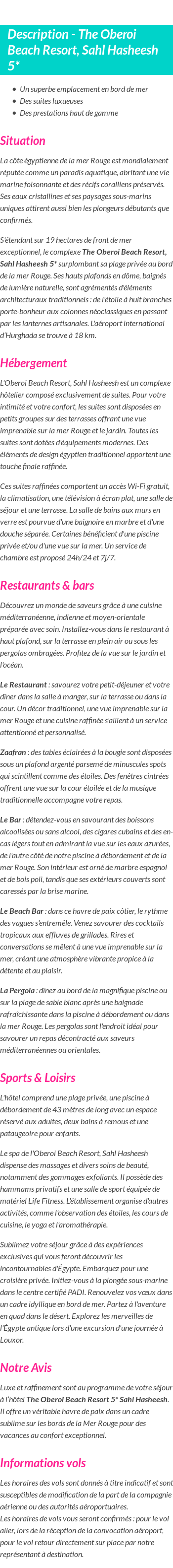 Détails du séjour