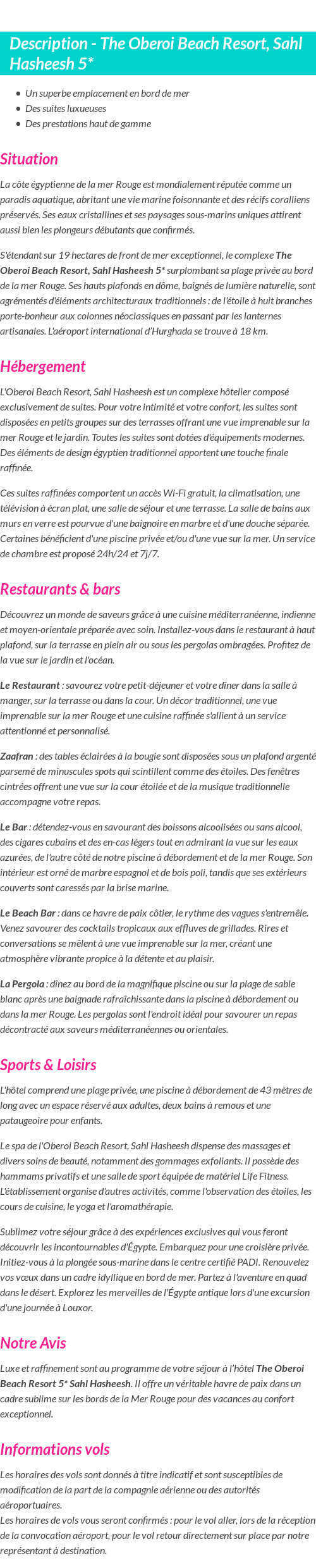 Détails du séjour