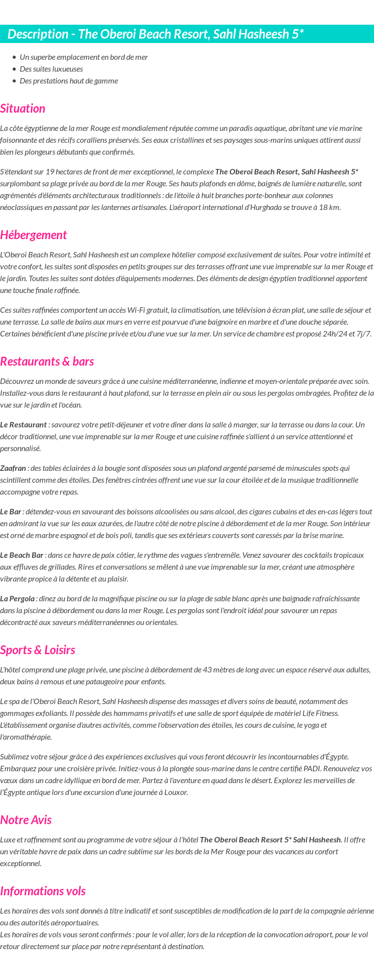 Détails du séjour