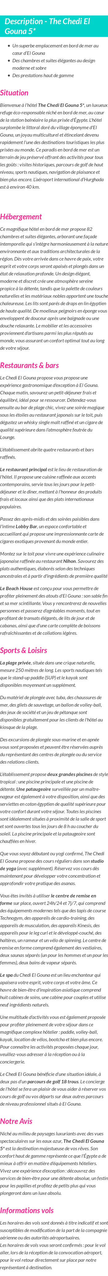 Détails du séjour