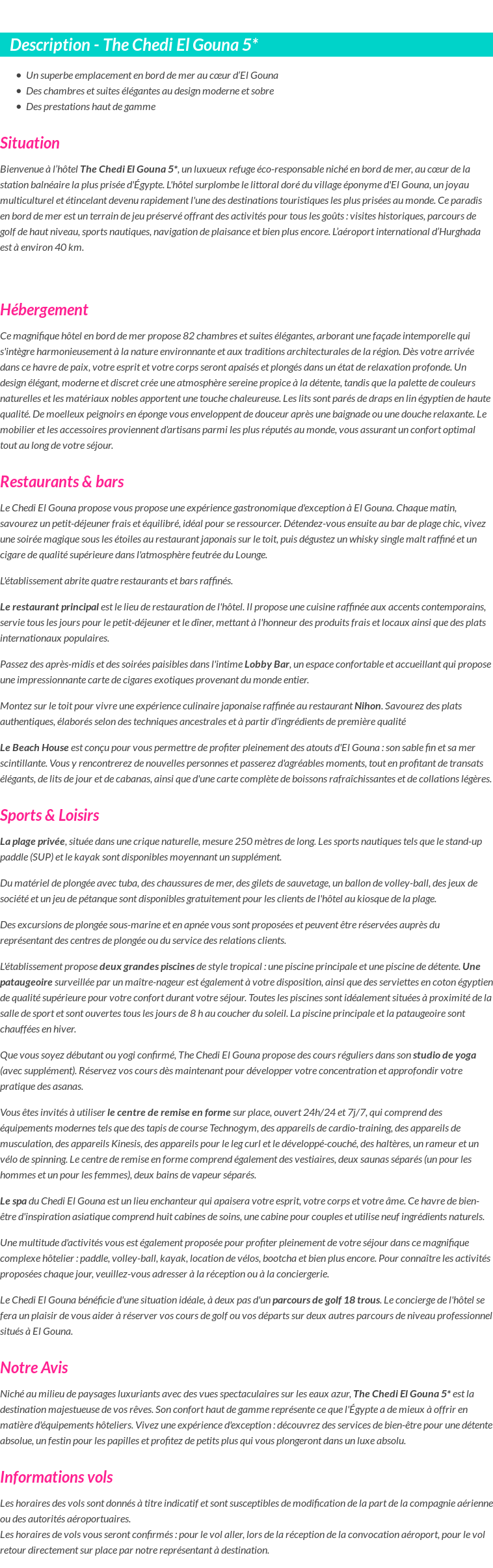 Détails du séjour