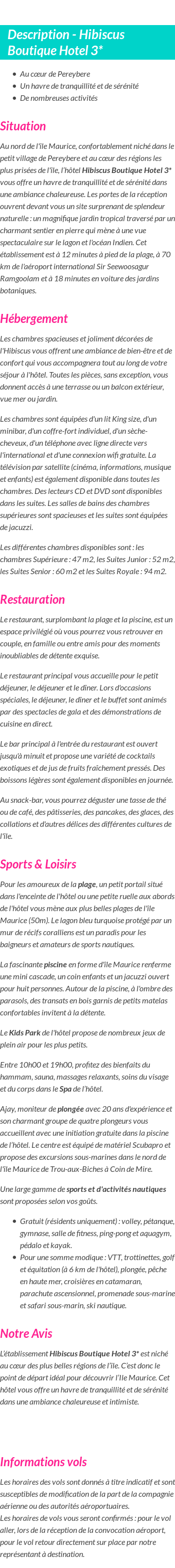 Détails du séjour