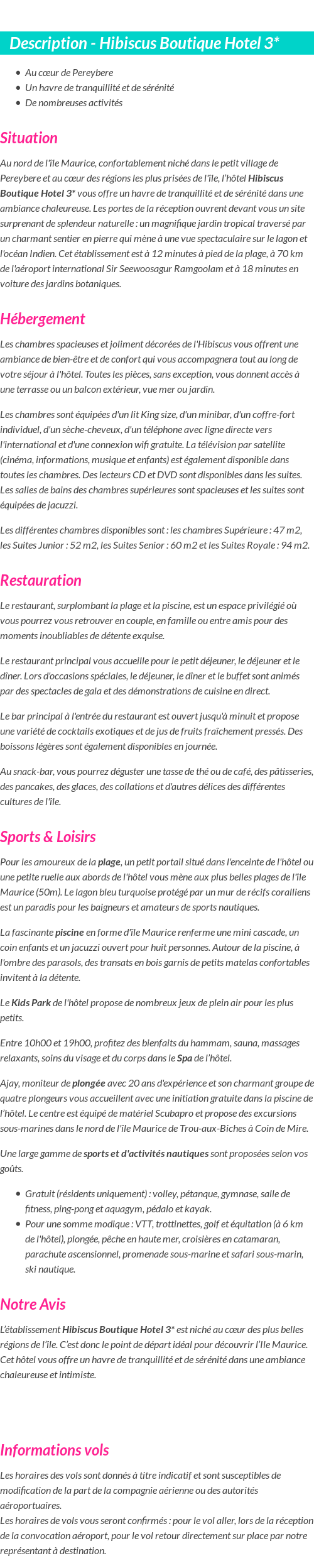 Détails du séjour