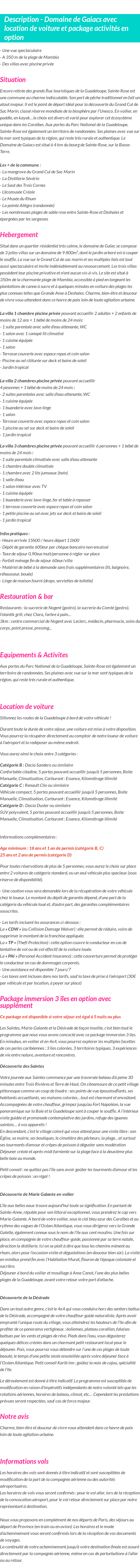Détails du séjour