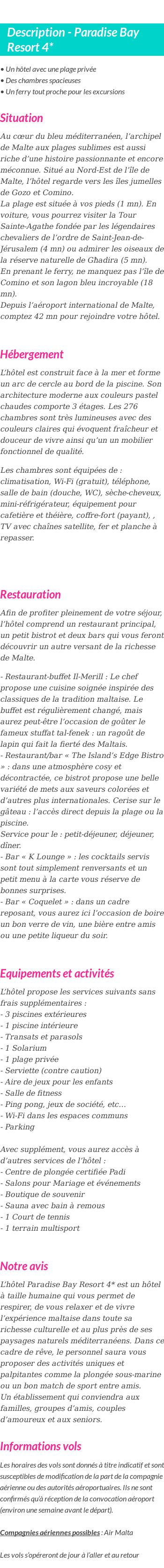 Détails du séjour