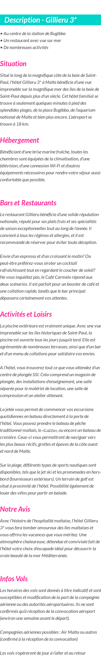 Détails du séjour