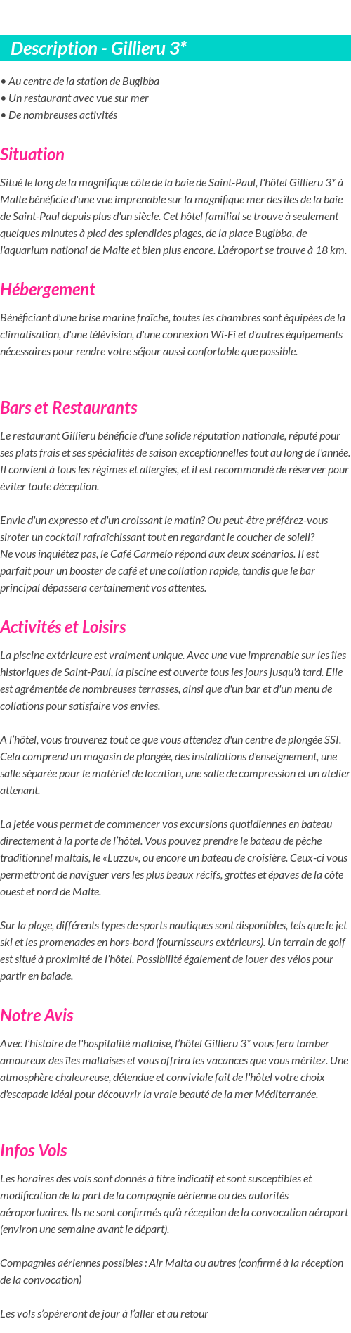 Détails du séjour