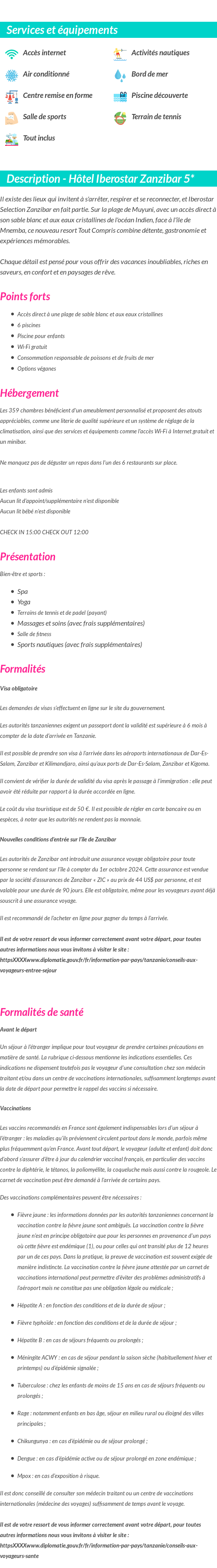 Détails du séjour