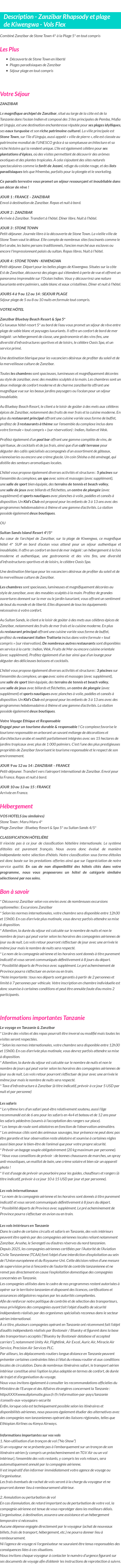 Détails du séjour