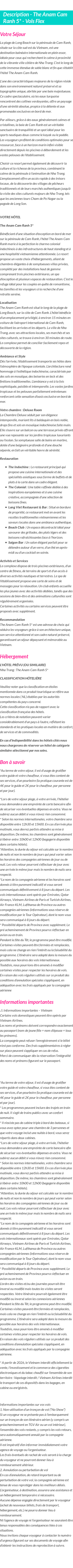 Détails du séjour