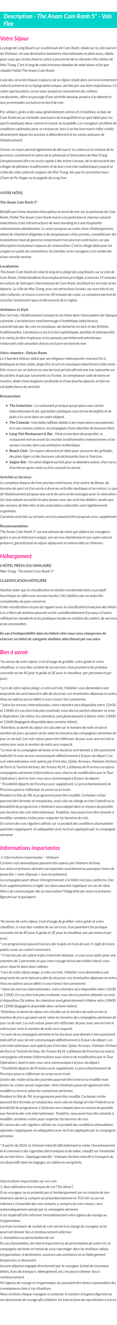 Détails du séjour
