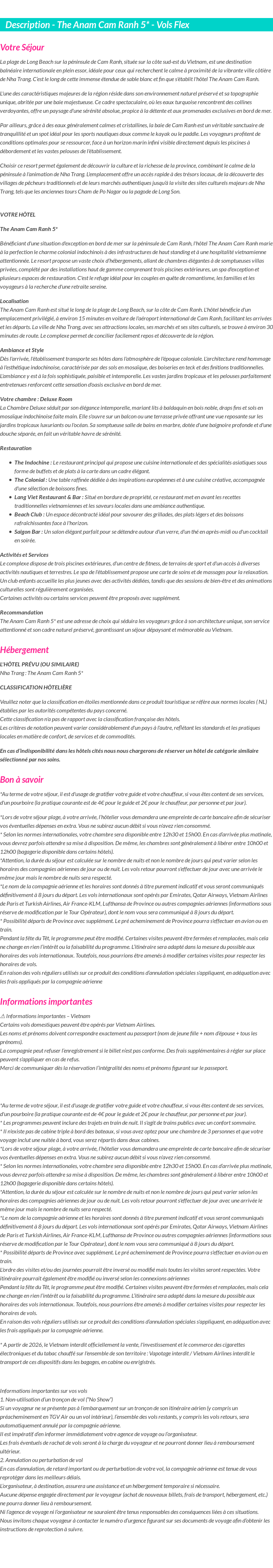 Détails du séjour