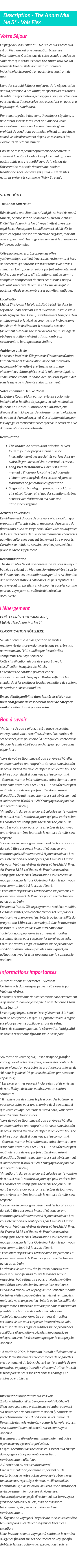 Détails du séjour