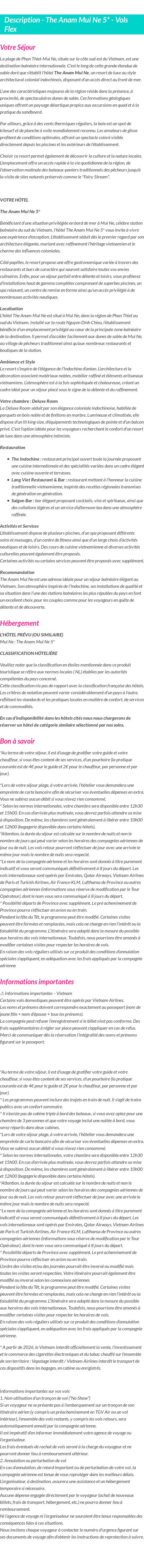 Détails du séjour