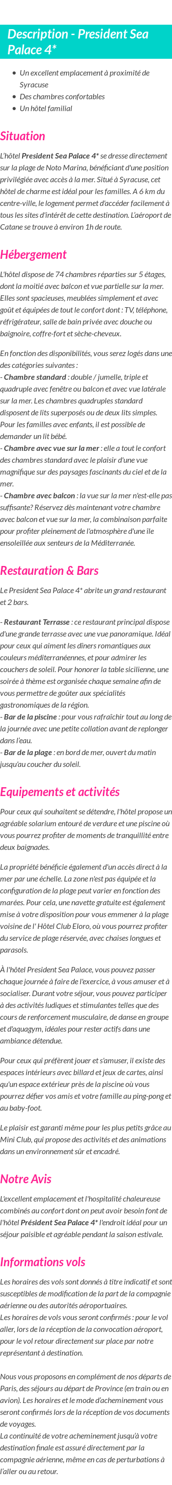 Détails du séjour