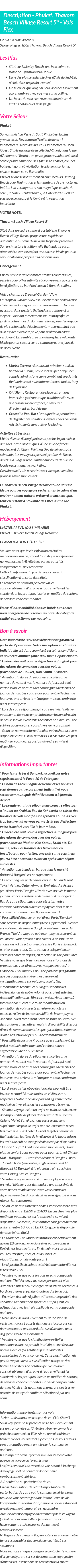 Détails du séjour