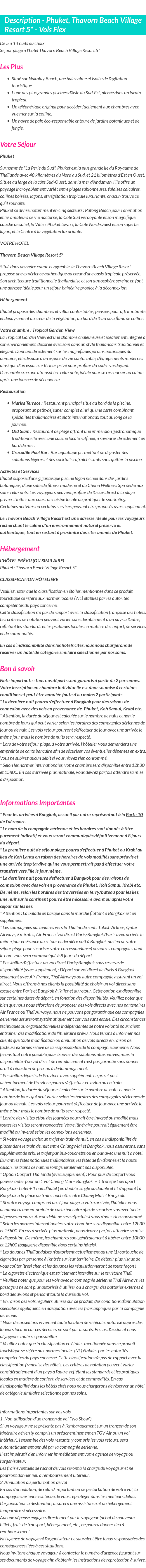 Détails du séjour