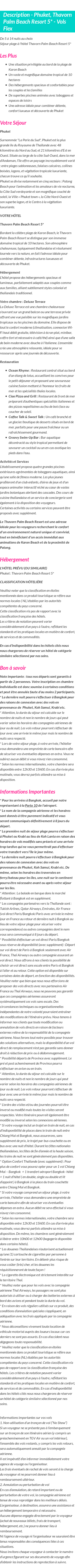 Détails du séjour
