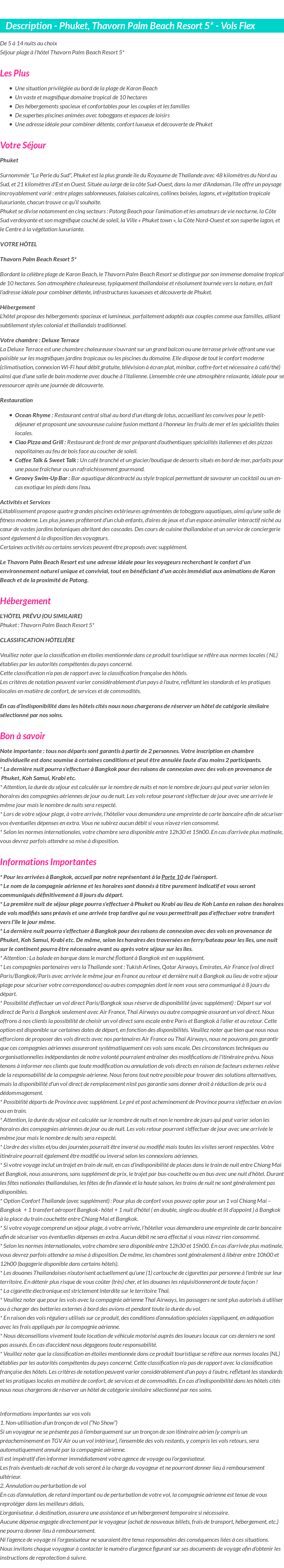 Détails du séjour