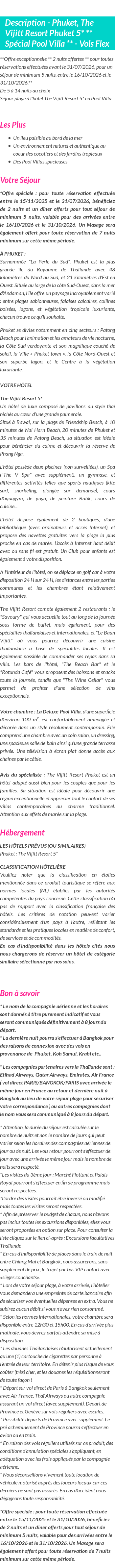 Détails du séjour
